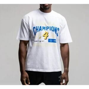 Inaka Power Champions Worldwide blue yellow lifting athletic gym t-shirt large